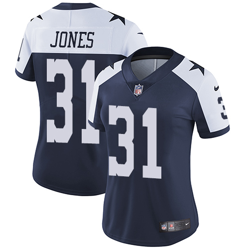 Nike Cowboys #31 Byron Jones Navy Blue Thanksgiving Women's Stitched NFL Vapor Untouchable Limited Throwback Jersey