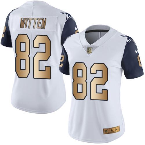 Nike Cowboys #82 Jason Witten White Women's Stitched NFL Limited Gold Rush Jersey