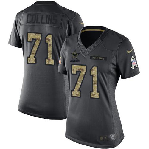 Nike Cowboys #71 La'el Collins Black Women's Stitched NFL Limited 2016 Salute to Service Jersey