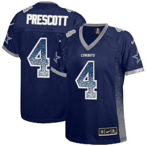 Nike Cowboys #4 Dak Prescott Navy Blue Team Color Women's Stitched NFL Elite Drift Fashion Jersey