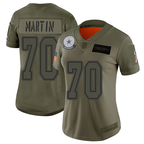 Nike Cowboys #70 Zack Martin Camo Women's Stitched NFL Limited 2019 Salute to Service Jersey