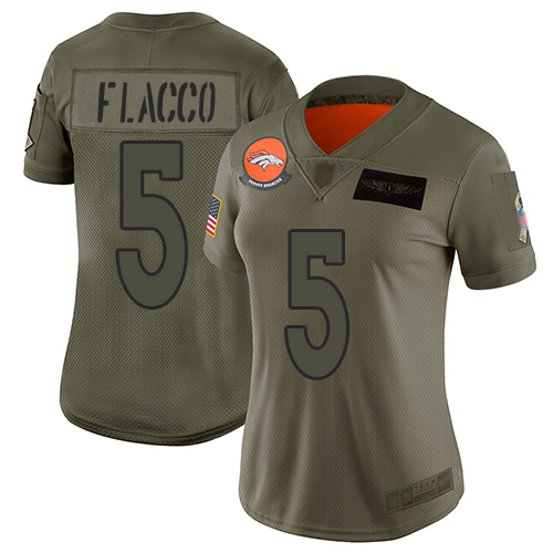 Nike Broncos #5 Joe Flacco Camo Women's Stitched NFL Limited 2019 Salute to Service Jersey