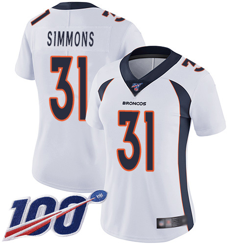Nike Broncos #31 Justin Simmons White Women's Stitched NFL 100th Season Vapor Limited Jersey Nike Broncos #31 Justin Simmons White Women's Stitched NFL 100th Season Vapor Limited Jersey