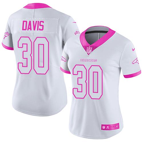 Nike Broncos #30 Terrell Davis White/Pink Women's Stitched NFL Limited Rush Fashion Jersey Nike Broncos #30 Terrell Davis White/Pink Women's Stitched NFL Limited Rush Fashion Jersey