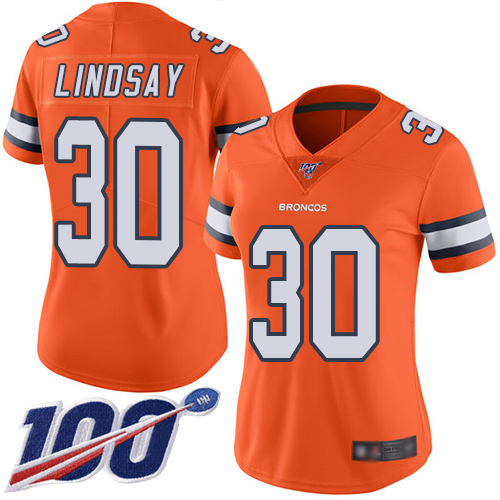 Nike Broncos #30 Phillip Lindsay Orange Women's Stitched NFL Limited Rush 100th Season Jersey Nike Broncos #30 Phillip Lindsay Orange Women's Stitched NFL Limited Rush 100th Season Jersey