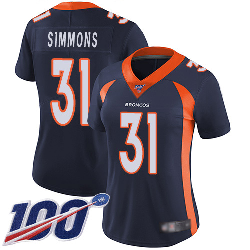 Nike Broncos #31 Justin Simmons Navy Blue Alternate Women's Stitched NFL 100th Season Vapor Limited Jersey Nike Broncos #31 Justin Simmons Navy Blue Alternate Women's Stitched NFL 100th Season Vapor Limited Jersey