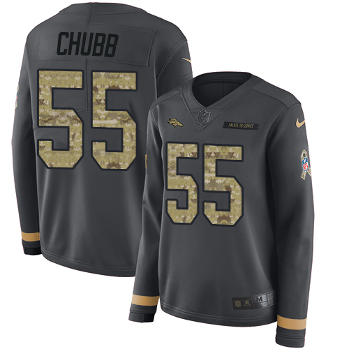 Nike Broncos #55 Bradley Chubb Anthracite Salute to Service Women's Stitched NFL Limited Therma Long Sleeve Jersey Nike Broncos #55 Bradley Chubb Anthracite Salute to Service Women's Stitched NFL Limited Therma Long Sleeve Jersey