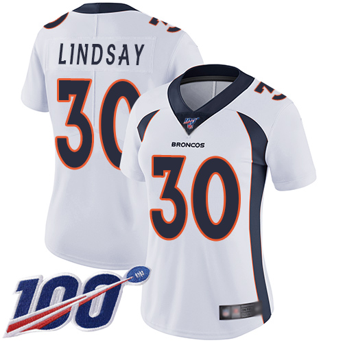 Nike Broncos #30 Phillip Lindsay White Women's Stitched NFL 100th Season Vapor Limited Jersey Nike Broncos #30 Phillip Lindsay White Women's Stitched NFL 100th Season Vapor Limited Jersey