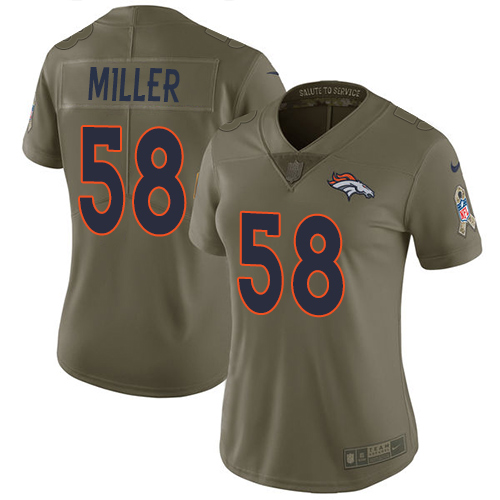 Nike Broncos #58 Von Miller Olive Women's Stitched NFL Limited 2017 Salute to Service Jersey Nike Broncos #58 Von Miller Olive Women's Stitched NFL Limited 2017 Salute to Service Jersey
