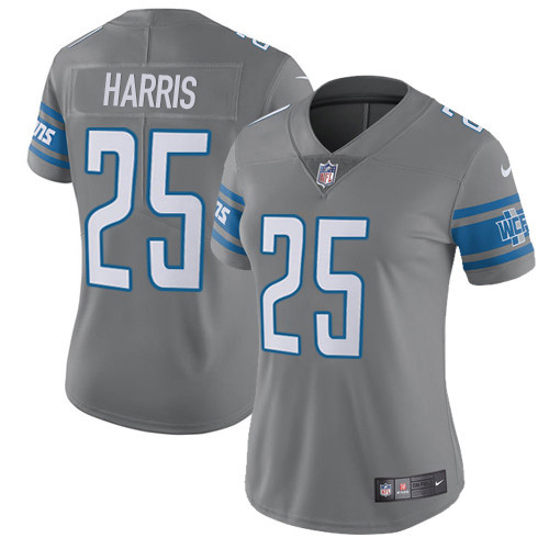 Nike Lions #25 Will Harris Gray Women's Stitched NFL Limited Rush Jersey
