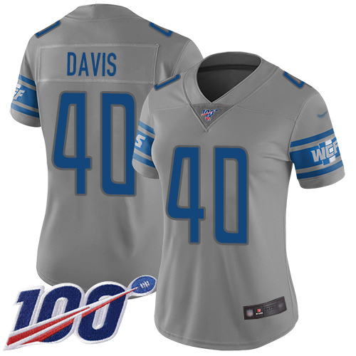 Nike Lions #40 Jarrad Davis Gray Women's Stitched NFL Limited Inverted Legend 100th Season Jersey Nike Lions #40 Jarrad Davis Gray Women's Stitched NFL Limited Inverted Legend 100th Season Jersey