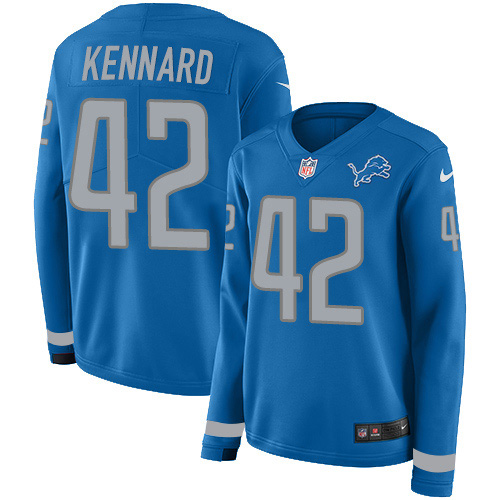 Nike Lions #42 Devon Kennard Blue Team Color Women's Stitched NFL Limited Therma Long Sleeve Jersey