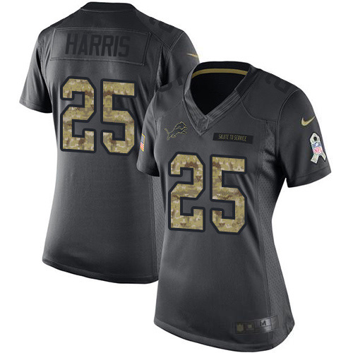 Nike Lions #25 Will Harris Black Women's Stitched NFL Limited 2016 Salute to Service Jersey