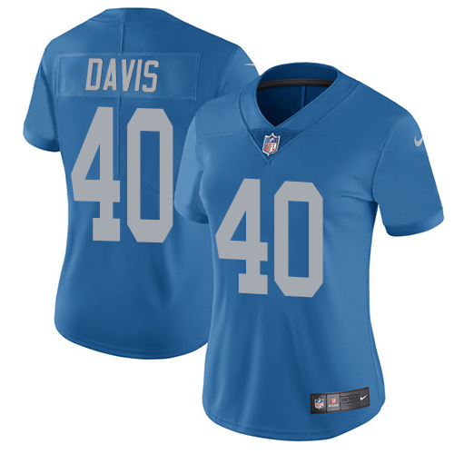 Nike Lions #40 Jarrad Davis Blue Throwback Women's Stitched NFL Vapor Untouchable Limited Jersey Nike Lions #40 Jarrad Davis Blue Throwback Women's Stitched NFL Vapor Untouchable Limited Jersey