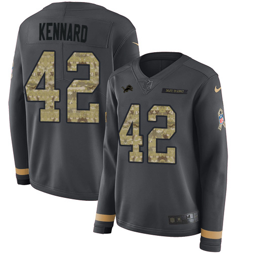 Nike Lions #42 Devon Kennard Anthracite Salute to Service Women's Stitched NFL Limited Therma Long Sleeve Jersey Nike Lions #42 Devon Kennard Anthracite Salute to Service Women's Stitched NFL Limited Therma Long Sleeve Jersey