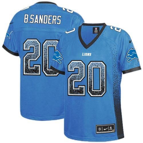 Nike Lions #20 Barry Sanders Light Blue Team Color Women's Stitched NFL Elite Drift Fashion Jersey Nike Lions #20 Barry Sanders Light Blue Team Color Women's Stitched NFL Elite Drift Fashion Jersey