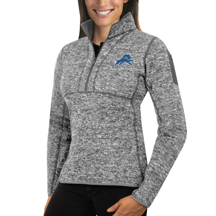 Detroit Lions Antigua Women's Fortune Half-Zip Sweater Heather Gray Detroit Lions Antigua Women's Fortune Half-Zip Sweater Heather Gray