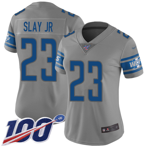 Nike Lions #23 Darius Slay Jr Gray Women's Stitched NFL Limited Inverted Legend 100th Season Jersey Nike Lions #23 Darius Slay Jr Gray Women's Stitched NFL Limited Inverted Legend 100th Season Jersey