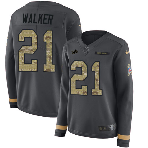 Nike Lions #21 Tracy Walker Anthracite Salute to Service Women's Stitched NFL Limited Therma Long Sleeve Jersey Nike Lions #21 Tracy Walker Anthracite Salute to Service Women's Stitched NFL Limited Therma Long Sleeve Jersey