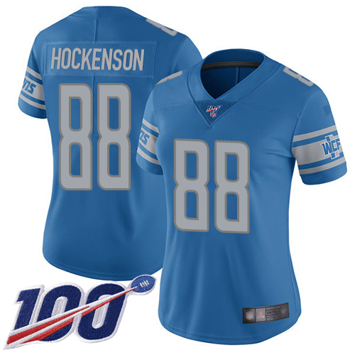 Nike Lions #88 T.J. Hockenson Blue Team Color Women's Stitched NFL 100th Season Vapor Limited Jersey Nike Lions #88 T.J. Hockenson Blue Team Color Women's Stitched NFL 100th Season Vapor Limited Jersey