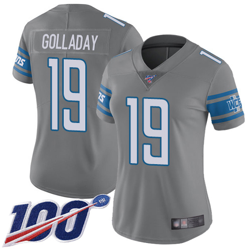 Nike Lions #19 Kenny Golladay Gray Women's Stitched NFL Limited Rush 100th Season Jersey Nike Lions #19 Kenny Golladay Gray Women's Stitched NFL Limited Rush 100th Season Jersey