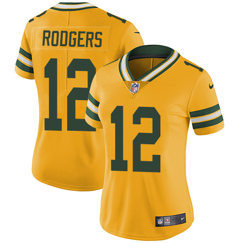 Nike Packers #12 Aaron Rodgers Yellow Women's Stitched NFL Limited Rush Jersey Nike Packers #12 Aaron Rodgers Yellow Women's Stitched NFL Limited Rush Jersey