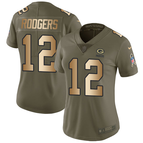 Nike Packers #12 Aaron Rodgers Olive/Gold Women's Stitched NFL Limited 2017 Salute to Service Jersey Nike Packers #12 Aaron Rodgers Olive/Gold Women's Stitched NFL Limited 2017 Salute to Service Jersey