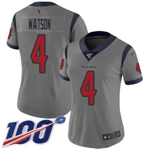 Nike Texans #4 Deshaun Watson Gray Women's Stitched NFL Limited Inverted Legend 100th Season Jersey Nike Texans #4 Deshaun Watson Gray Women's Stitched NFL Limited Inverted Legend 100th Season Jersey