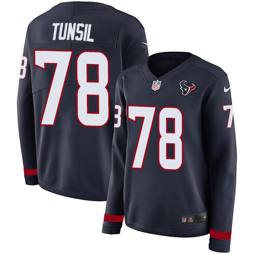 Nike Texans #78 Laremy Tunsil Navy Blue Team Color Women's Stitched NFL Limited Therma Long Sleeve Jersey