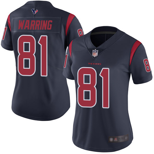 Nike Texans #81 Kahale Warring Navy Blue Women's Stitched NFL Limited Rush Jersey Nike Texans #81 Kahale Warring Navy Blue Women's Stitched NFL Limited Rush Jersey