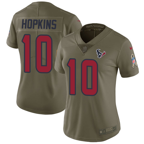 Nike Texans #10 DeAndre Hopkins Olive Women's Stitched NFL Limited 2017 Salute to Service Jersey Nike Texans #10 DeAndre Hopkins Olive Women's Stitched NFL Limited 2017 Salute to Service Jersey