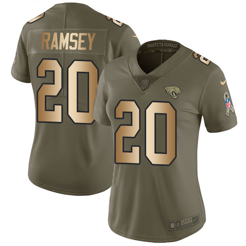 Nike Jaguars #20 Jalen Ramsey Olive/Gold Women's Stitched NFL Limited 2017 Salute to Service Jersey Nike Jaguars #20 Jalen Ramsey Olive/Gold Women's Stitched NFL Limited 2017 Salute to Service Jersey