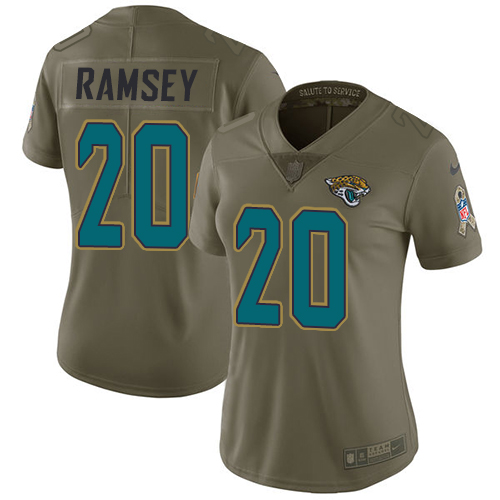 Nike Jaguars #20 Jalen Ramsey Olive Women's Stitched NFL Limited 2017 Salute to Service Jersey