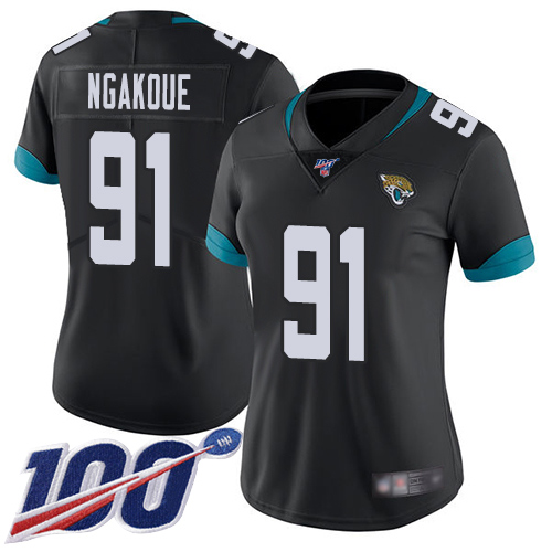 Nike Jaguars #91 Yannick Ngakoue Black Team Color Women's Stitched NFL 100th Season Vapor Limited Jersey Nike Jaguars #91 Yannick Ngakoue Black Team Color Women's Stitched NFL 100th Season Vapor Limited Jersey