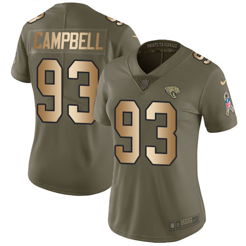 Nike Jaguars #93 Calais Campbell Olive/Gold Women's Stitched NFL Limited 2017 Salute to Service Jersey