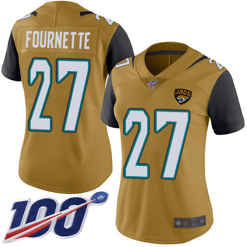 Nike Jaguars #27 Leonard Fournette Gold Women's Stitched NFL Limited Rush 100th Season Jersey Nike Jaguars #27 Leonard Fournette Gold Women's Stitched NFL Limited Rush 100th Season Jersey
