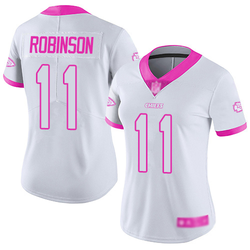 Nike Chiefs #11 Demarcus Robinson White/Pink Women's Stitched NFL Limited Rush Fashion Jersey Nike Chiefs #11 Demarcus Robinson White/Pink Women's Stitched NFL Limited Rush Fashion Jersey