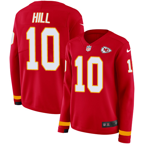 Nike Chiefs #10 Tyreek Hill Red Team Color Women's Stitched NFL Limited Therma Long Sleeve Jersey