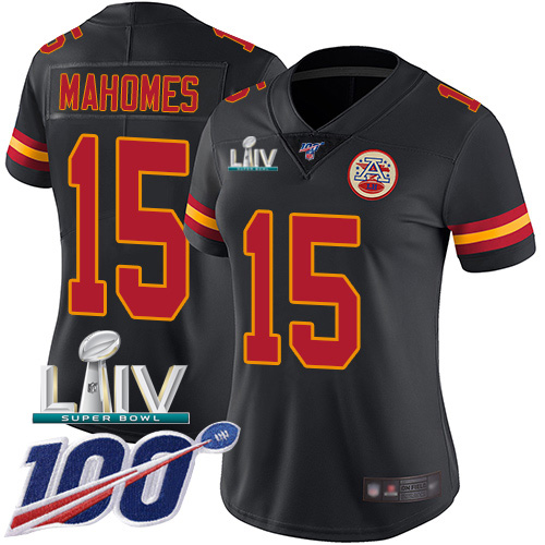 Nike Chiefs #15 Patrick Mahomes Black Super Bowl LIV 2020 Women's Stitched NFL Limited Rush 100th Season Jersey Nike Chiefs #15 Patrick Mahomes Black Super Bowl LIV 2020 Women's Stitched NFL Limited Rush 100th Season Jersey