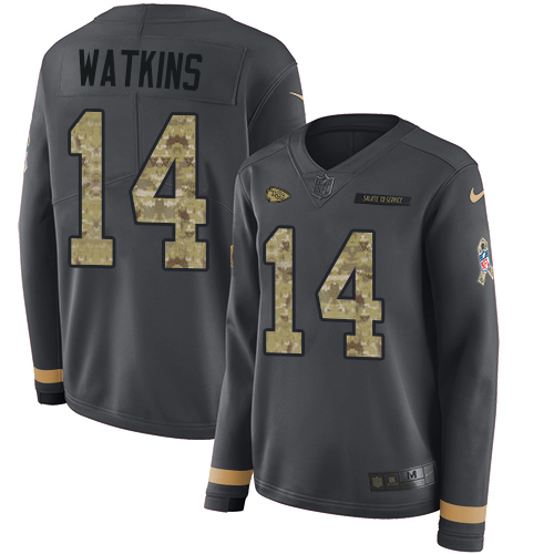 Nike Chiefs #14 Sammy Watkins Anthracite Salute to Service Women's Stitched NFL Limited Therma Long Sleeve Jersey