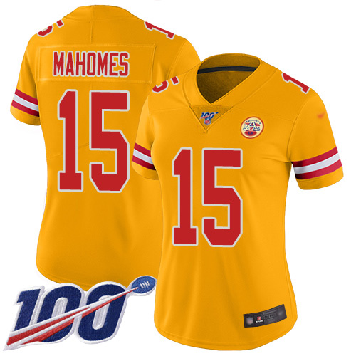 Nike Chiefs #15 Patrick Mahomes Gold Women's Stitched NFL Limited Inverted Legend 100th Season Jersey Nike Chiefs #15 Patrick Mahomes Gold Women's Stitched NFL Limited Inverted Legend 100th Season Jersey