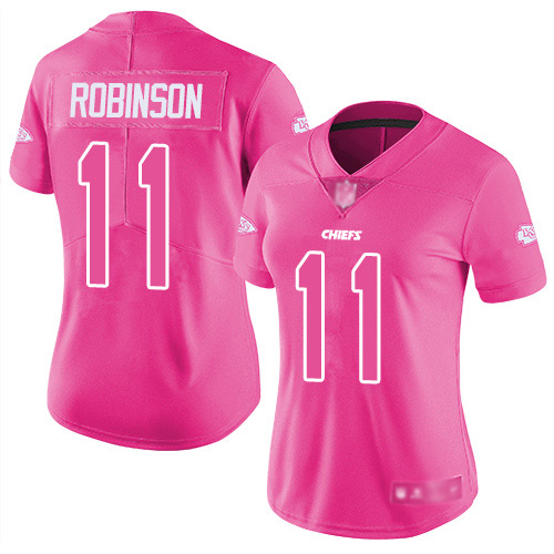Nike Chiefs #11 Demarcus Robinson Pink Women's Stitched NFL Limited Rush Fashion Jersey