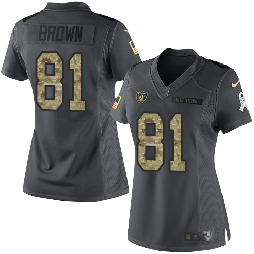 Nike Raiders #81 Tim Brown Black Women's Stitched NFL Limited 2016 Salute to Service Jersey Nike Raiders #81 Tim Brown Black Women's Stitched NFL Limited 2016 Salute to Service Jersey