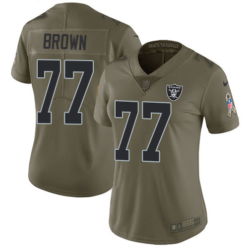 Nike Raiders #77 Trent Brown Olive Women's Stitched NFL Limited 2017 Salute To Service Jersey Nike Raiders #77 Trent Brown Olive Women's Stitched NFL Limited 2017 Salute To Service Jersey