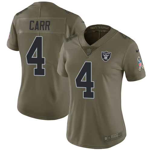 Nike Raiders #4 Derek Carr Olive Women's Stitched NFL Limited 2017 Salute to Service Jersey Nike Raiders #4 Derek Carr Olive Women's Stitched NFL Limited 2017 Salute to Service Jersey