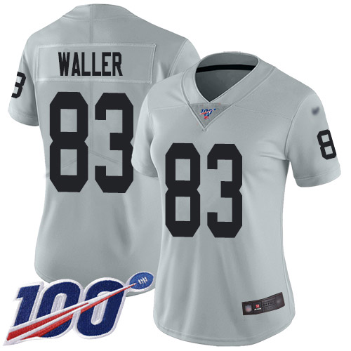 Nike Raiders #83 Darren Waller Silver Women's Stitched NFL Limited Inverted Legend 100th Season Jersey Nike Raiders #83 Darren Waller Silver Women's Stitched NFL Limited Inverted Legend 100th Season Jersey