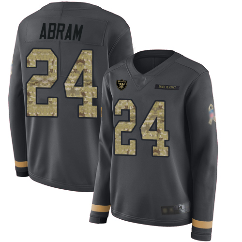 Nike Raiders #24 Johnathan Abram Anthracite Salute to Service Women's Stitched NFL Limited Therma Long Sleeve Jersey Nike Raiders #24 Johnathan Abram Anthracite Salute to Service Women's Stitched NFL Limited Therma Long Sleeve Jersey