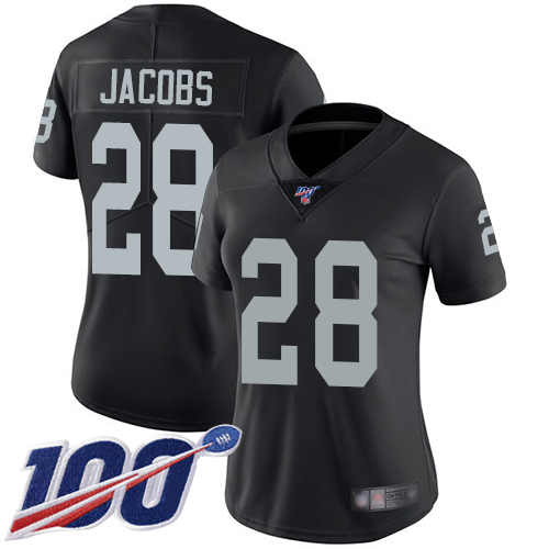 Nike Raiders #28 Josh Jacobs Black Team Color Women's Stitched NFL 100th Season Vapor Limited Jersey Nike Raiders #28 Josh Jacobs Black Team Color Women's Stitched NFL 100th Season Vapor Limited Jersey