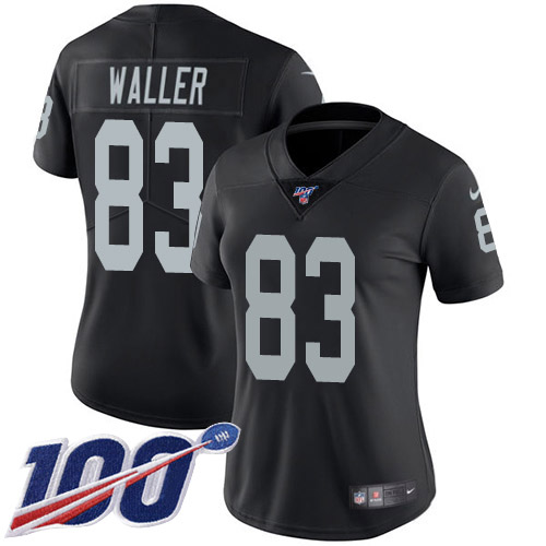 Nike Raiders #83 Darren Waller Black Team Color Women's Stitched NFL 100th Season Vapor Limited Jersey Nike Raiders #83 Darren Waller Black Team Color Women's Stitched NFL 100th Season Vapor Limited Jersey