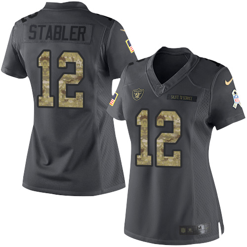 Nike Raiders #12 Kenny Stabler Black Women's Stitched NFL Limited 2016 Salute to Service Jersey Nike Raiders #12 Kenny Stabler Black Women's Stitched NFL Limited 2016 Salute to Service Jersey
